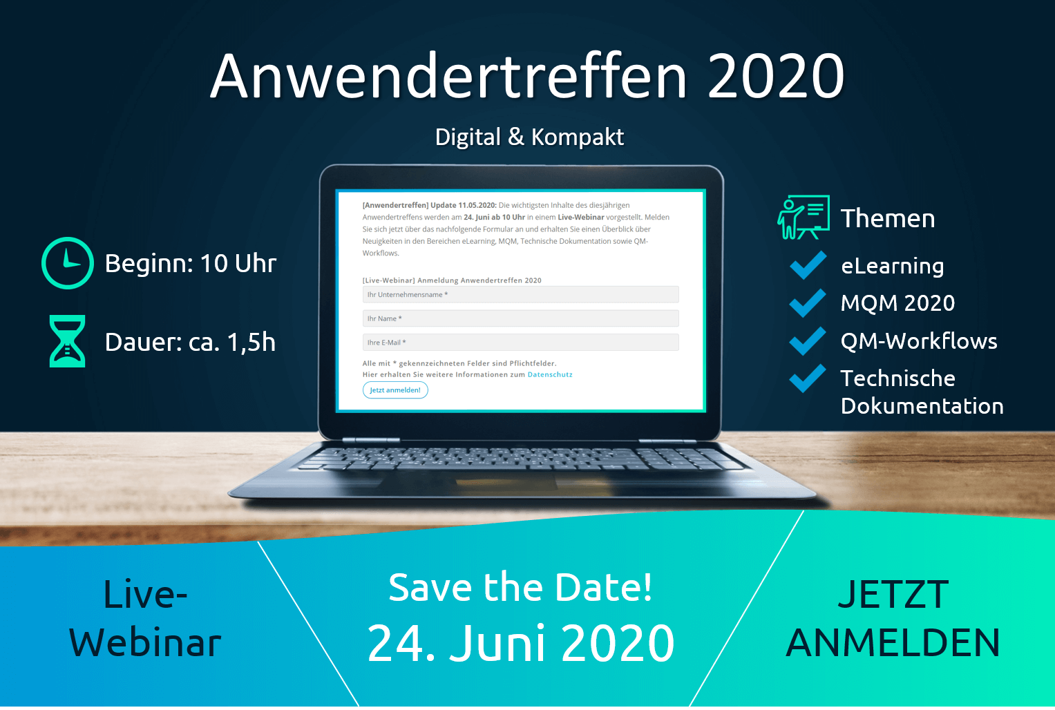 Darstellung sämtlicher Informationen zum digitalen & kompakten Anwendertreffen 2020