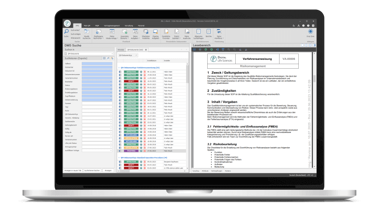 Abbildung eines Notebooks auf dem die Dokumentenlenkung der Digital Life Sciences abgebildet wird