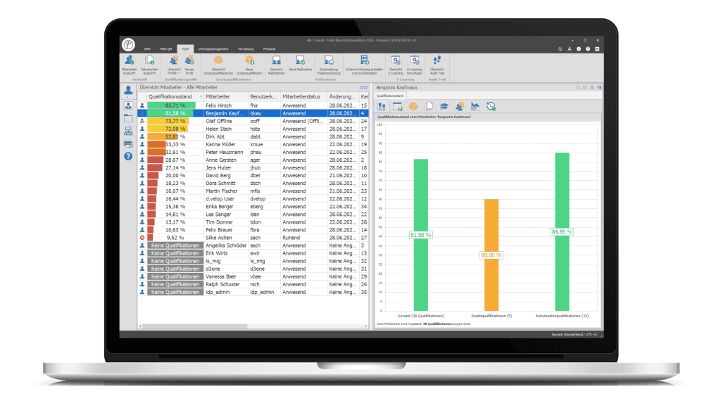 Notebook auf dem das Training Management der Digital Life Sciences abgebildet wird