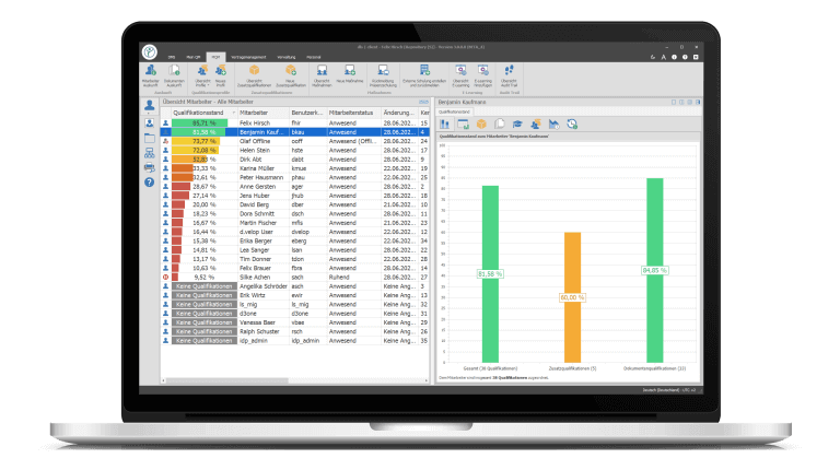 Notebook auf dem das Training Management der Digital Life Sciences abgebildet wird