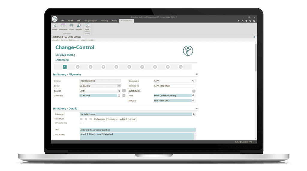 Notebook auf dem der QM-Prozess Change Control der Digital Life Sciences abgebildet wird