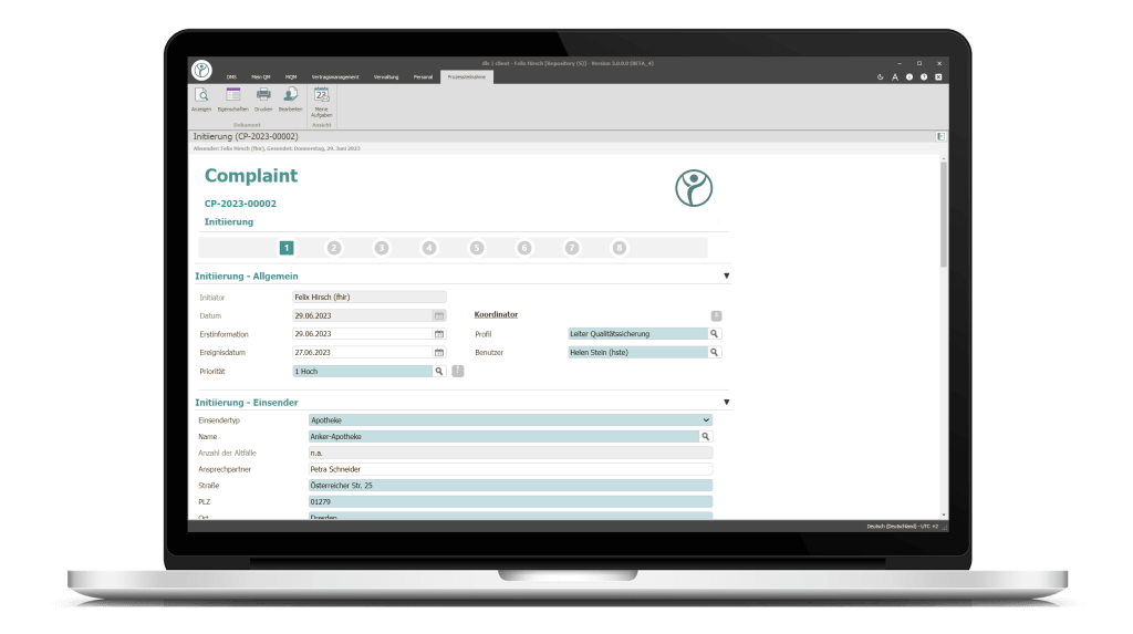 Notebook auf dem der QM-Prozess Complaint der Digital Life Sciences abgebildet wird