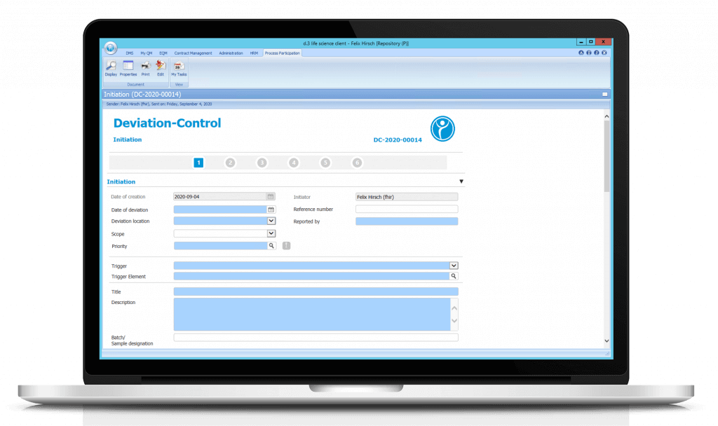 Illustration of a notebook on which the QM-workflows of Digital Life Sciences are mapped, Complaint, Deviation Control, CAPA, Change Control