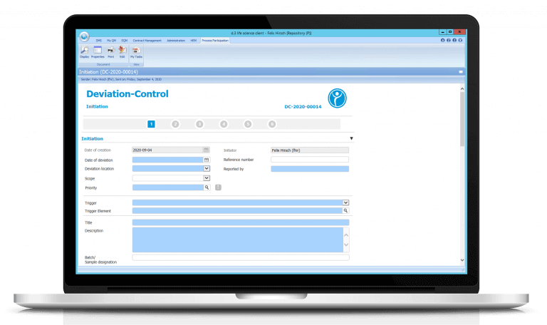 Illustration of a notebook on which the QM-workflows of Digital Life Sciences are mapped, Complaint, Deviation Control, CAPA, Change Control