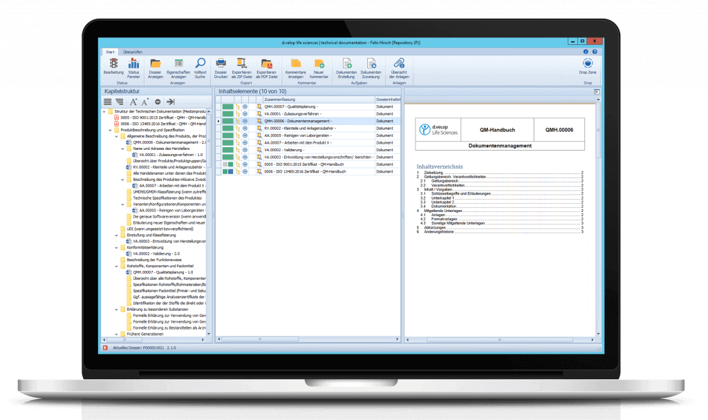 Abbildung eines Notebooks auf dem die Technische Dokumentation der Digital Life Sciences abgebildet wird