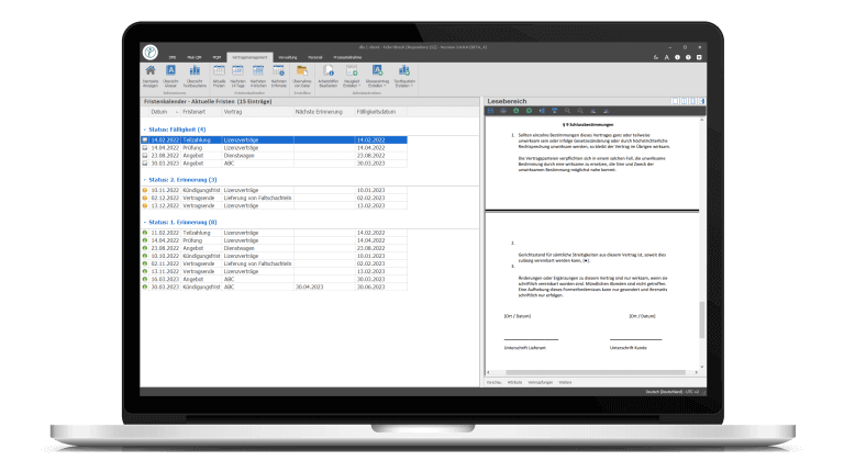 Abbildung eines Notebooks auf dem das Vertragsmanagement der Digital Life Sciences abgebildet wird