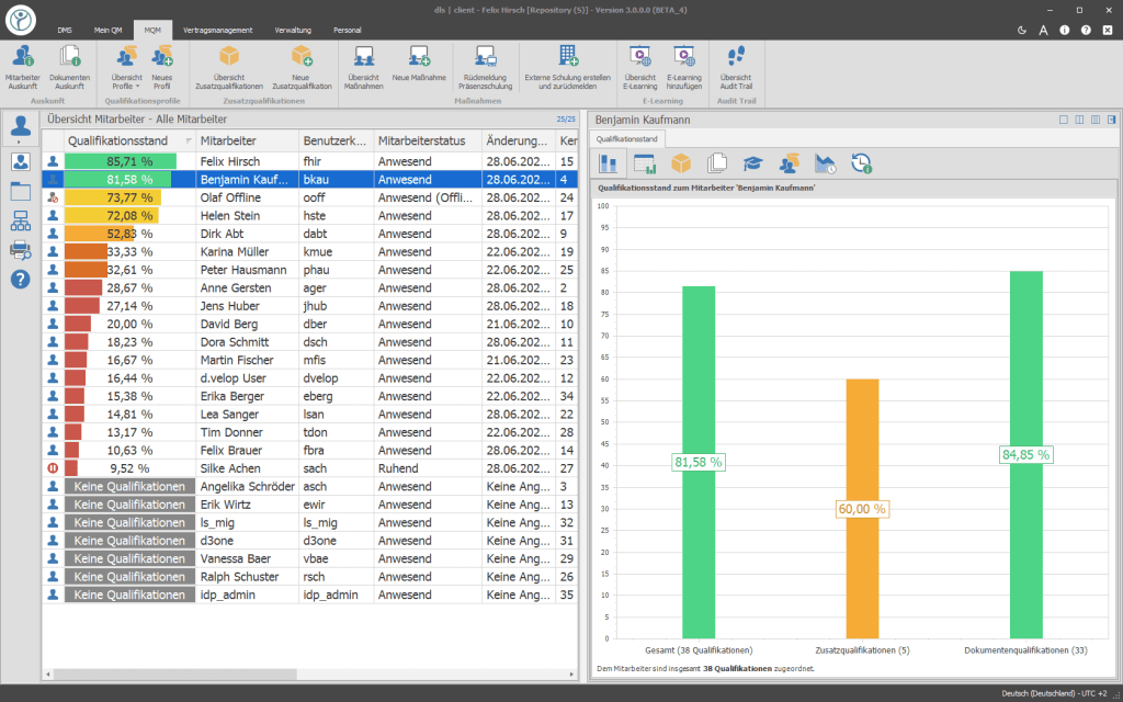 Abbildung eines Screenshots auf dem das Training Management der Digital Life Sciences abgebildet wird