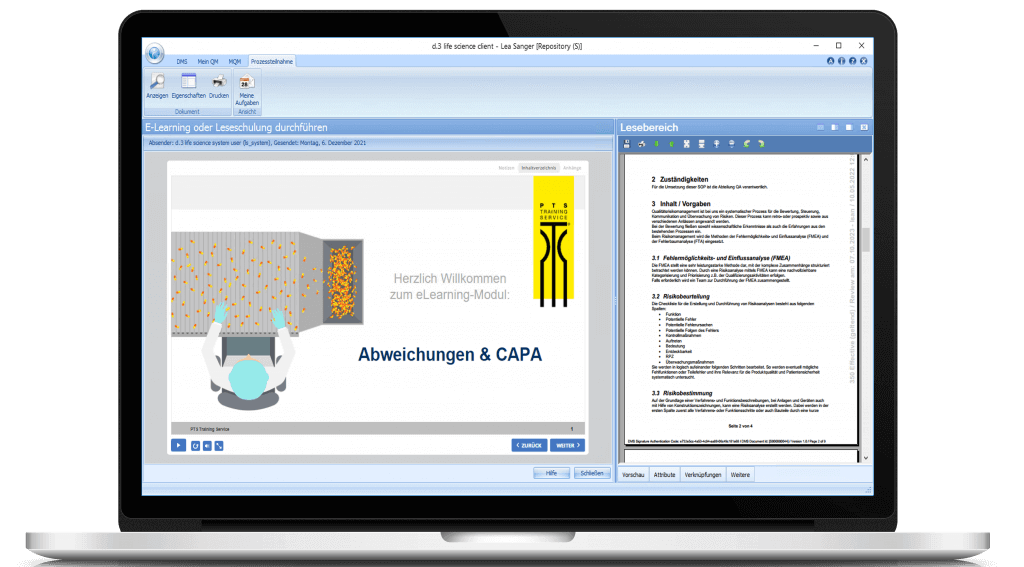 Notebook on which the e-learning of Digital Life Sciences is displayed