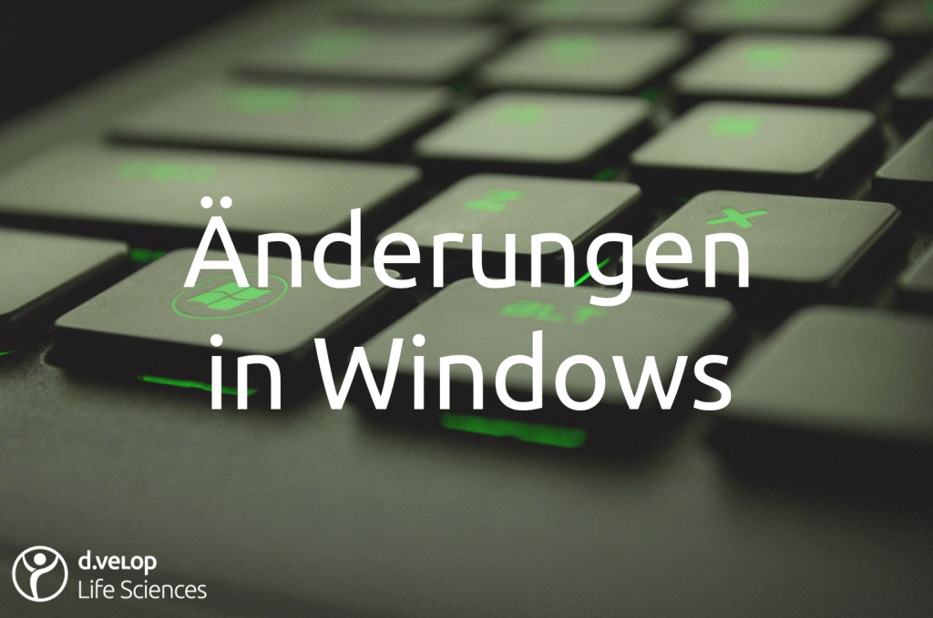 Darstellung des Newstitels "Änderungen in Windows" auf einer schwarzen Tastatur