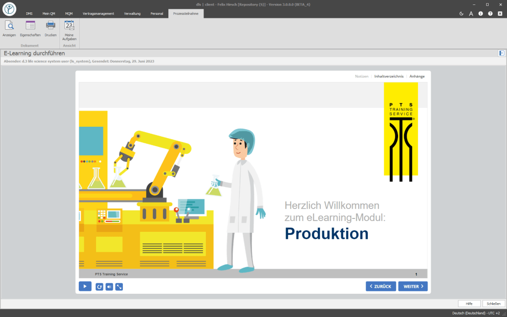 Abbildung eines Screenshots auf dem das E-Learning der Digital Life Sciences abgebildet wird
