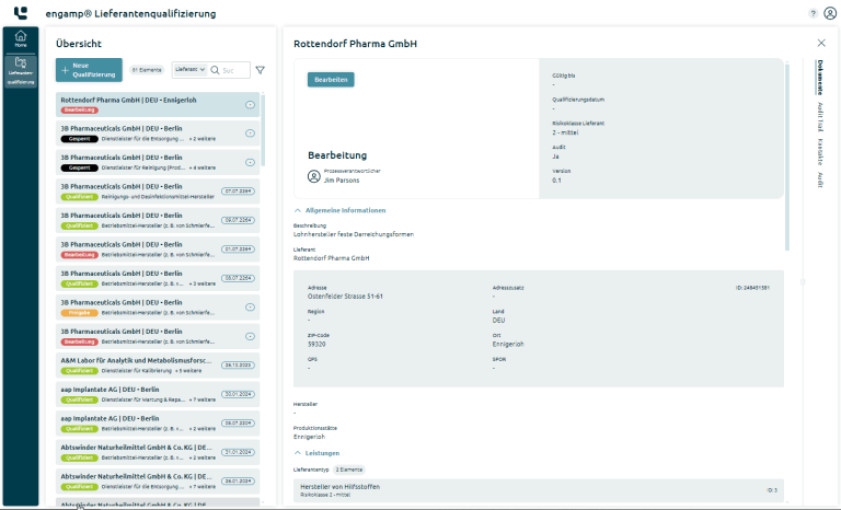 Abbildung eines Screenshots auf dem die Software Lieferantenqualifizierung der Digital Life Sciences abgebildet wird