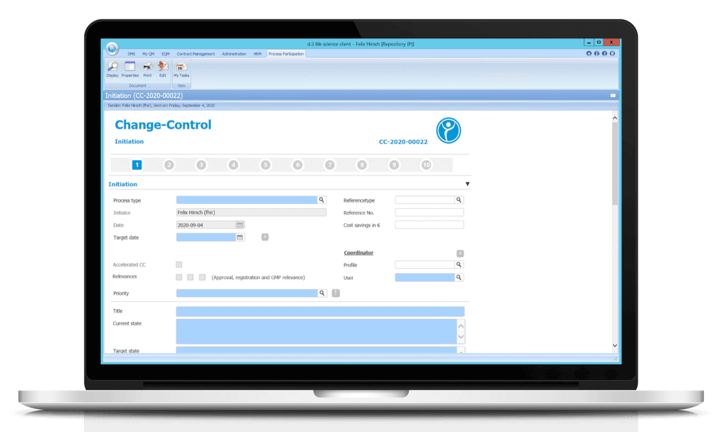 Notebook on which the QM process Change Control of Digital Life Sciences is mapped