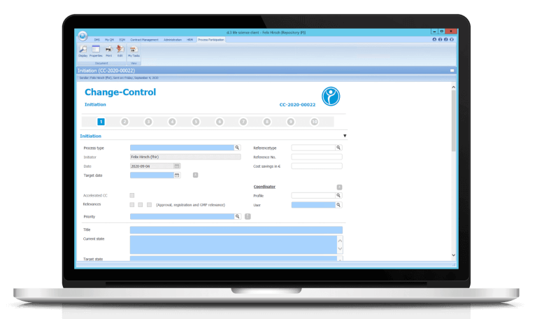 Notebook on which the QM process Change Control of Digital Life Sciences is mapped