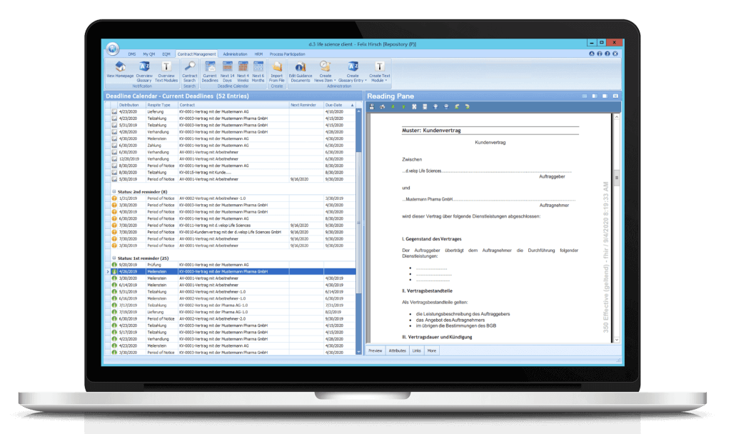 Image of a notebook on which the contract management of Digital Life Sciences is displayed